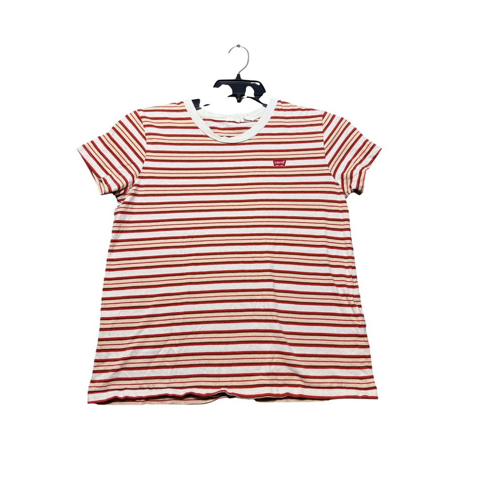 Levi's Striped Tee Womens Size M Red Tan Excellent Condition Embroidered Logo